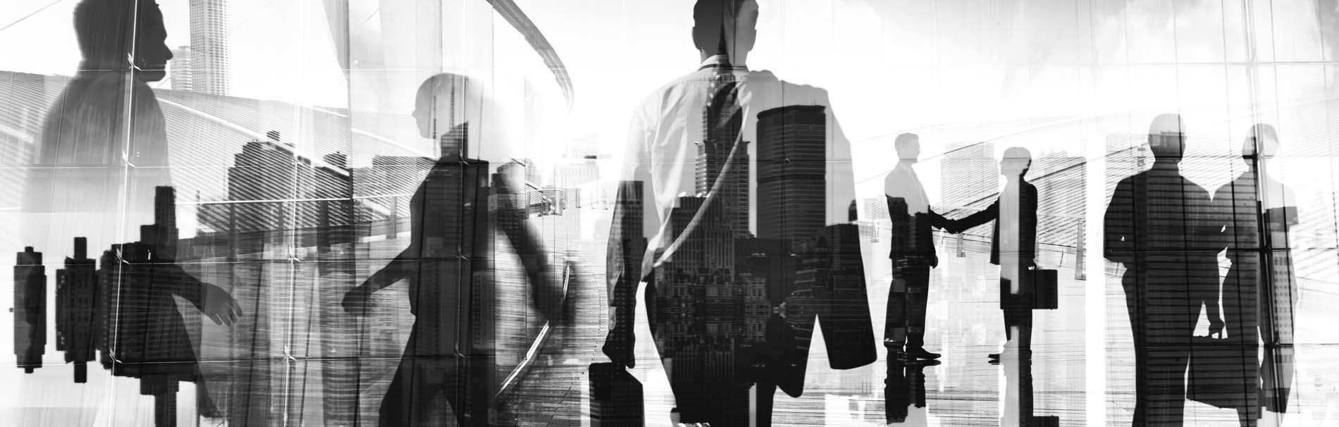 black and white photo of people working