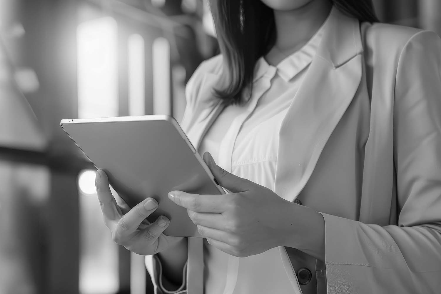 a woman holding a tablet